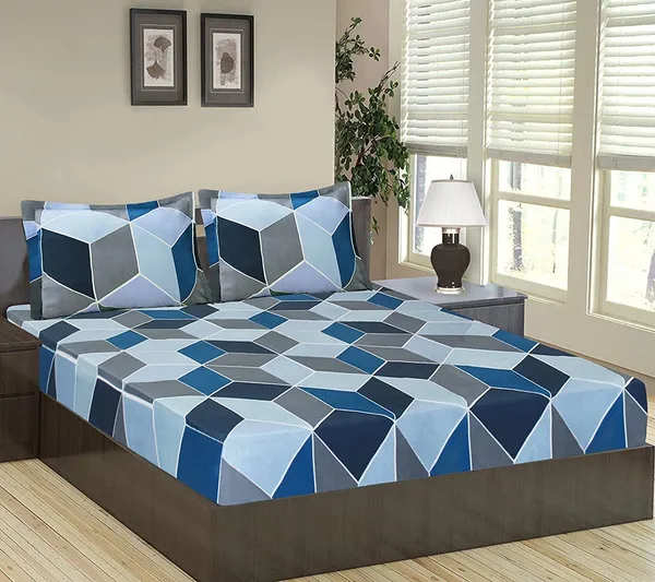 Fitted_Bedsheet_Elastic_Fitted_Bedsheets_with_Cotton_Feel_PREMIUM_GLACE_COTTON_Queen_Bedsheet_for_Double_Bed_Elastic_Fitted_1_Double_Bedsheet_with_2_Pillow_Covers_(_TRANGLE_)_Size_72_x_60_x_8_inch