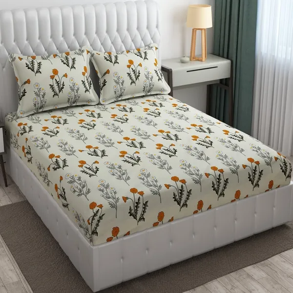 Elastic_Fitted_Bedsheets_with_Cotton_Feel_Premium_Glace_Cotton_King_Bedsheet_for_Double_Bed_Elastic_Fitted_1_Double_Bedsheet_with_2_Pillow_Covers_(Ivory_Cream)_Size_72_x_78_x_8_inch
