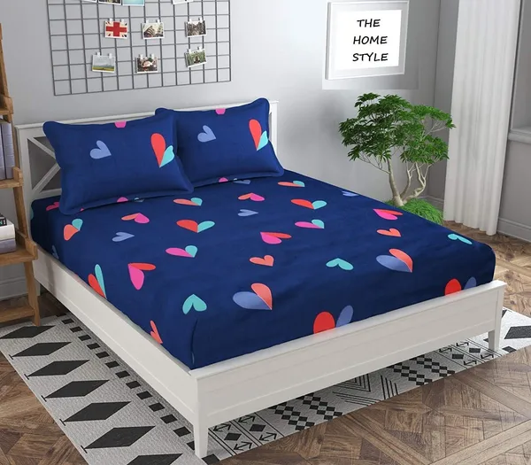 Fitted_Bedsheet_Elastic_Fitted_Bedsheets_with_Cotton_Feel_PREMIUM_GLACE_COTTON_King_Bedsheet_for_Double_Bed_Elastic_Fitted_1_Double_Bedsheet_with_2_Pillow_Covers_(_LIGTH_)_Size_72_x_78_x_8_inch