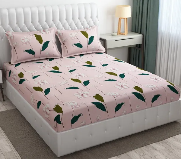 Fitted_Bedsheet_Elastic_Fitted_Bedsheets_with_Cotton_Feel_Premium_Glace_Cotton_King_Bedsheet_for_Double_Bed_Elastic_Fitted_with_2_Pillow_Covers_(_Leaves)_Size_72_x_78_x_8_inch