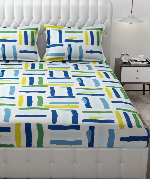 Fitted_Bedsheet_Elastic_Fitted_Bedsheets_with_Cotton_Feel_Premium_Glace_Cotton_King_Bedsheet_for_Double_Bed_Elastic_Fitted_with_2_Pillow_Covers_(_Line)_Size_72_x_78_x_8_inch