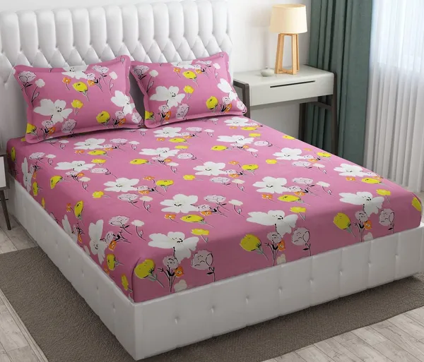 Fitted_Bedsheet_Elastic_Fitted_Bedsheets_with_Cotton_Feel_Premium_Glace_Cotton_King_Bedsheet_for_Double_Bed_Elastic_Fitted_with_2_Pillow_Covers_(_Flower)_Size_72_x_78_x_8_inch