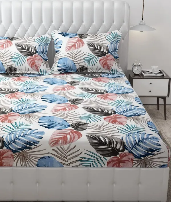 Fitted_Bedsheet_Elastic_Fitted_Bedsheets_with_Cotton_Feel_Premium_Glace_Cotton_King_Bedsheet_for_Double_Bed_Elastic_Fitted_with_2_Pillow_Covers_(_Leaves)_Size_72_x_78_x_8_inch