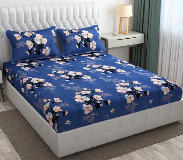 Fitted_Bedsheet_Elastic_Fitted_Bedsheets_with_Cotton_Feel_Premium_Glace_Cotton_Queen_Size_Elastic_Fitted_Bedsheet_with_2_Pillow_Covers_(_Flower)_Size_72_x_60_x_8_inch