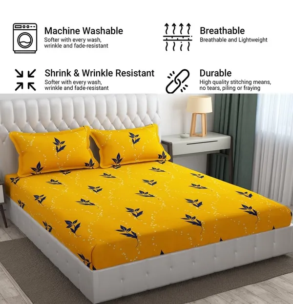 King_Size,_Microfiber_Bed_Sheet_for_Double_Bed,_Floral_Design_Bed_Spread_with_2_Pillow_Covers,_Wrinkle_Free_HypoAllergenic_Bedsheets/Bedcover_(90x95_Leaves)