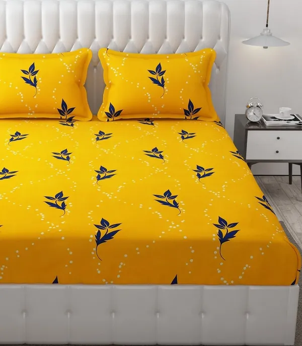 Fitted_Bedsheet_Elastic_Fitted_Bedsheets_with_Cotton_Feel_Premium_Glace_Cotton_Queen_Size_Elastic_Fitted_Bedsheet_with_2_Pillow_Covers_(_Leaves)_Size_72_x_60_x_8_inch