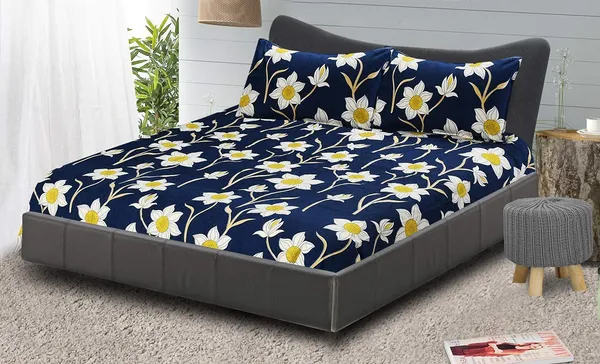 Fitted_Bedsheet_Elastic_Fitted_Bedsheets_with_Cotton_Feel_Premium_Glace_Cotton_Queen_Size_Elastic_Fitted_Bedsheet_with_2_Pillow_Covers_(_Sunflower)_Size_72_x_60_x_8_inch