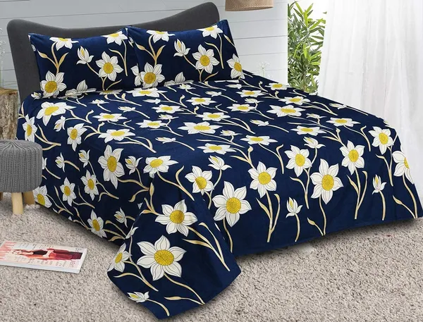 Fitted_Bedsheet_Elastic_Fitted_Bedsheets_with_Cotton_Feel_Premium_Glace_Cotton_Queen_Size_Elastic_Fitted_Bedsheet_with_2_Pillow_Covers_(_Sunflower)_Size_72_x_60_x_8_inch
