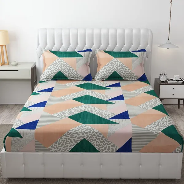 Fitted_Bedsheet_Elastic_Fitted_Bedsheets_with_Cotton_Feel_Premium_Glace_Cotton_Queen_Size_Elastic_Fitted_Bedsheet_with_2_Pillow_Covers_(_Trangle)_Size_72_x_60_x_8_inch