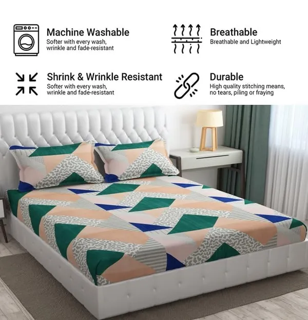Fitted_Bedsheet_Elastic_Fitted_Bedsheets_with_Cotton_Feel_Premium_Glace_Cotton_Queen_Size_Elastic_Fitted_Bedsheet_with_2_Pillow_Covers_(_Trangle)_Size_72_x_60_x_8_inch