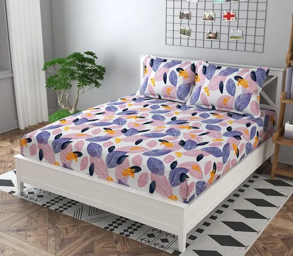 King_Size,_Microfiber_Bed_Sheet_for_Double_Bed,_Floral_Design_Bed_Spread_with_2_Pillow_Covers,_Wrinkle_Free_HypoAllergenic_Bedsheets/Bedcover_(90x95_Leaves)