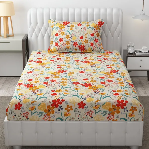 King_Size,_Microfiber_Bed_Sheet_for_Single_Bed,_Floral_Design_Bed_Spread_with_1_Pillow_Covers,_Wrinkle_Free_HypoAllergenic_Bedsheets/Bedcover_(60x90_Cream_Flower)