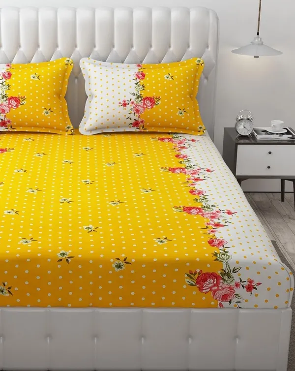Fitted_Bedsheet_Elastic_Fitted_Bedsheets_with_Cotton_Feel_Premium_Glace_Cotton_Queen_Size_Elastic_Fitted_Bedsheet_with_2_Pillow_Covers_(_Flower)_Size_72_x_60_x_8_inch