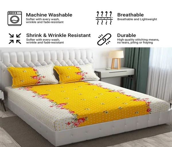 Fitted_Bedsheet_Elastic_Fitted_Bedsheets_with_Cotton_Feel_Premium_Glace_Cotton_Queen_Size_Elastic_Fitted_Bedsheet_with_2_Pillow_Covers_(_Flower)_Size_72_x_60_x_8_inch