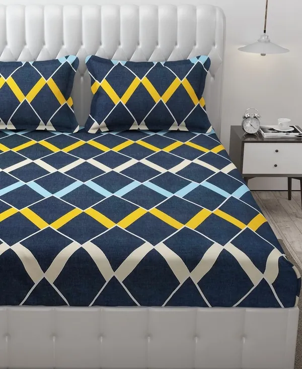 Fitted_Bedsheet_Elastic_Fitted_Bedsheets_with_Cotton_Feel_Premium_Glace_Cotton_Queen_Size_Elastic_Fitted_Bedsheet_with_2_Pillow_Covers_(_Zigzag)_Size_72_x_60_x_8_inch