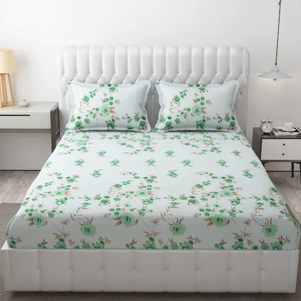 King_Size,_Microfiber_Bed_Sheet_for_Double_Bed,_Floral_Design_Bed_Spread_with_2_Pillow_Covers,_Wrinkle_Free_HypoAllergenic_Bedsheets/Bedcover_(90x95_Cream_Flower)