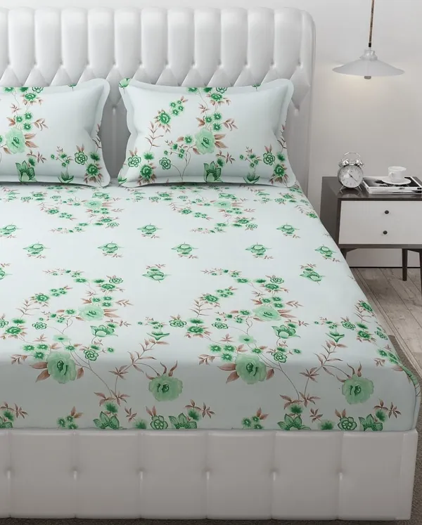 King_Size,_Microfiber_Bed_Sheet_for_Double_Bed,_Floral_Design_Bed_Spread_with_2_Pillow_Covers,_Wrinkle_Free_HypoAllergenic_Bedsheets/Bedcover_(90x95_Cream_Flower)