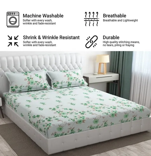 Fitted_Bedsheet_Elastic_Fitted_Bedsheets_with_Cotton_Feel_Premium_Glace_Cotton_Queen_Size_Elastic_Fitted_Bedsheet_with_2_Pillow_Covers_(_Cream_Flower)_Size_72_x_60_x_8_inch