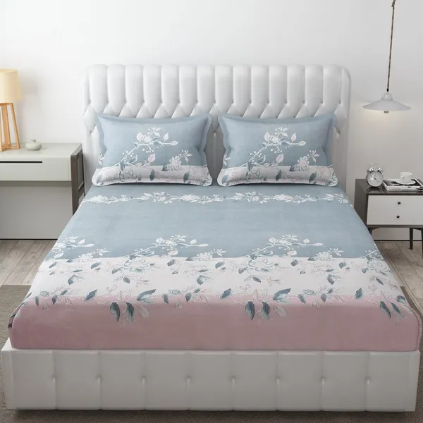 Fitted_Bedsheet_Elastic_Fitted_Bedsheets_with_Cotton_Feel_Premium_Glace_Cotton_Queen_Size_Elastic_Fitted_Bedsheet_with_2_Pillow_Covers_(_Flower)_Size_72_x_60_x_8_inch