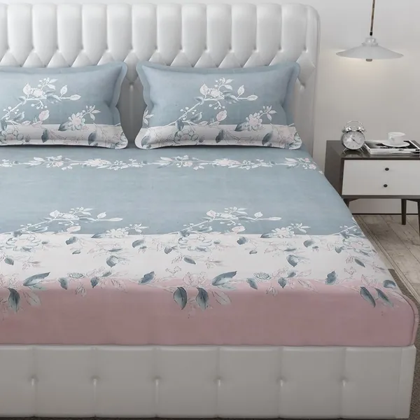 Fitted_Bedsheet_Elastic_Fitted_Bedsheets_with_Cotton_Feel_Premium_Glace_Cotton_Queen_Size_Elastic_Fitted_Bedsheet_with_2_Pillow_Covers_(_Flower)_Size_72_x_60_x_8_inch