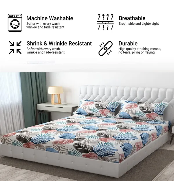 King_Size,_Microfiber_Bed_Sheet_for_Double_Bed,_Floral_Design_Bed_Spread_with_2_Pillow_Covers,_Wrinkle_Free_HypoAllergenic_Bedsheets/Bedcover_(90x95_Inches,__Leaves)