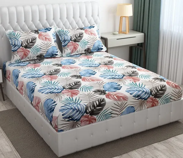 King_Size,_Microfiber_Bed_Sheet_for_Single_Bed,_Floral_Design_Bed_Spread_with_1_Pillow_Covers,_Wrinkle_Free_HypoAllergenic_Bedsheets/Bedcover_(60x90_Inches,__Leaves)