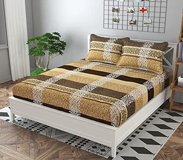 Fitted_Bedsheet_Elastic_Fitted_Bedsheets_with_Cotton_Feel_Premium_Glace_Cotton_Queen_Size_Elastic_Fitted_Bedsheet_with_2_Pillow_Covers_(Check)_Size_72_x_60_x_8_inch
