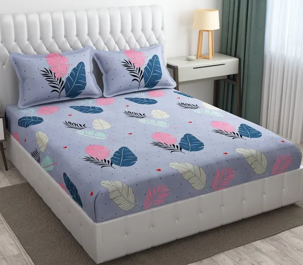 King_Size,_Microfiber_Bed_Sheet_for_Double_Bed,_Floral_Design_Bed_Spread_with_2_Pillow_Covers,_Wrinkle_Free_HypoAllergenic_Bedsheets/Bedcover_(90x95_Inches,__Leaves)