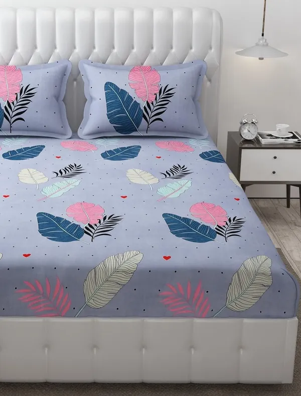 King_Size,_Microfiber_Bed_Sheet_for_Double_Bed,_Floral_Design_Bed_Spread_with_2_Pillow_Covers,_Wrinkle_Free_HypoAllergenic_Bedsheets/Bedcover_(90x95_Inches,__Leaves)
