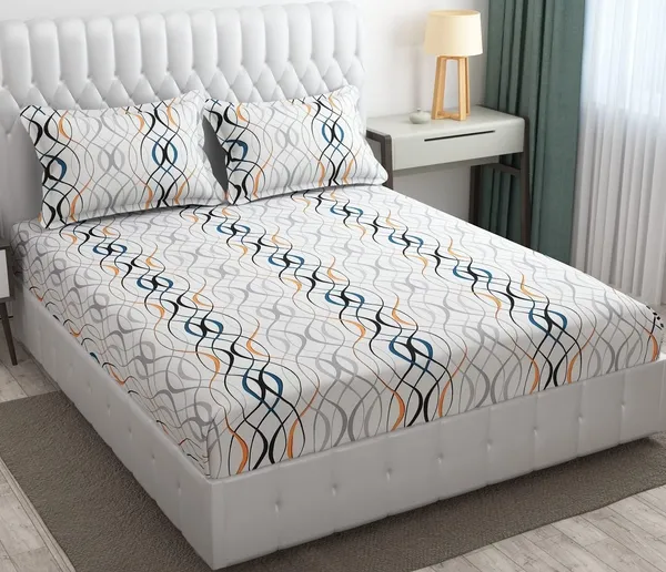 Fitted_Bedsheet_Elastic_Fitted_Bedsheets_with_Cotton_Feel_Premium_Glace_Cotton_Queen_Size_Elastic_Fitted_Bedsheet_with_2_Pillow_Covers_(_Leaves)_Size_72_x_60_x_8_inch