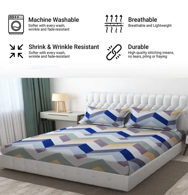 Fitted_Bedsheet_Elastic_Fitted_Bedsheets_with_Cotton_Feel_Premium_Glace_Cotton_Queen_Size_Elastic_Fitted_Bedsheet_with_2_Pillow_Covers_(_Zigzag)_Size_72_x_60_x_8_inch