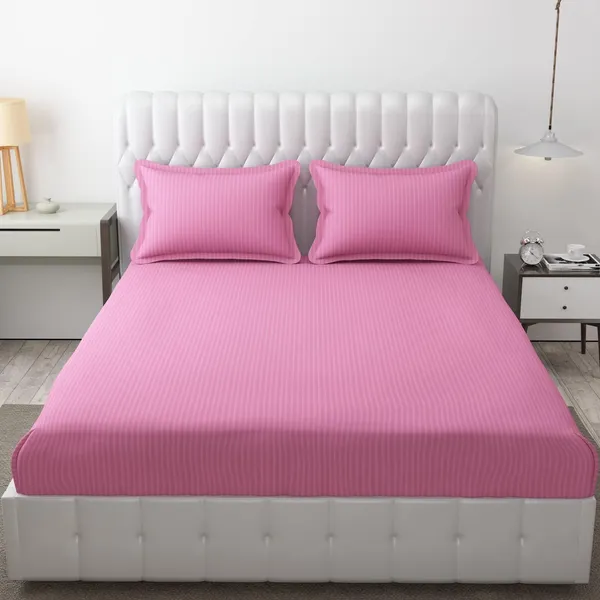 Fitted_Bedsheet_Elastic_Fitted_Bedsheets_with_Cotton_Feel_Stripe_Glace_Cotton_King_Size_Elastic_Fitted_1_Double_Bedsheet_with_2_Pillow_Covers_(Baby_)_Size_72_x_78_inch