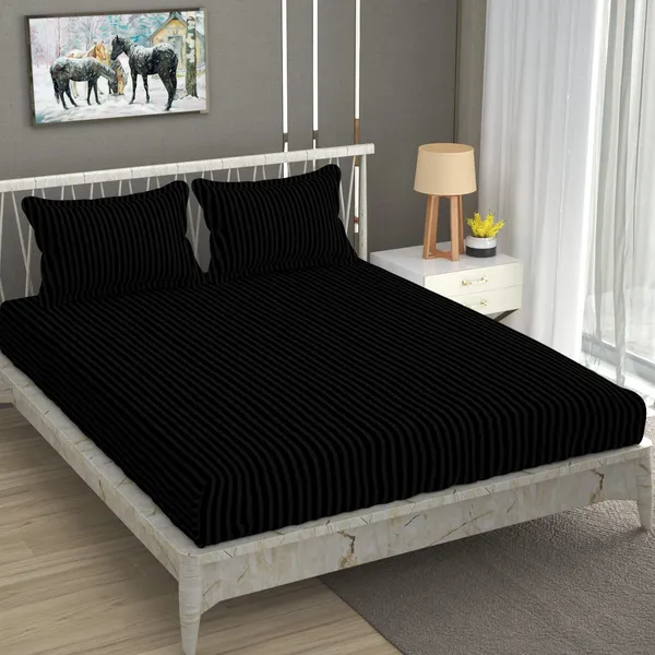 Stripe_Glace_Cotton_Feel_Elastic_Fitted_Queen_Size_bedsheet_1_Double_Bedsheet_with_2_Pillow_Covers_Size_72_x_78_inch