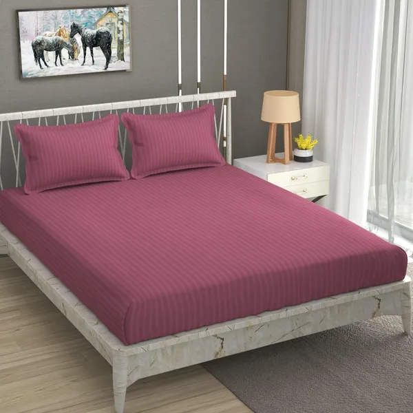 Fitted_Bedsheet_Elastic_Fitted_Bedsheets_with_Cotton_Feel_Stripe_Glace_Cotton_King_Size_Elastic_Fitted_1_Double_Bedsheet_with_2_Pillow_Covers_(Mauve)_Size_72_x_78_inch