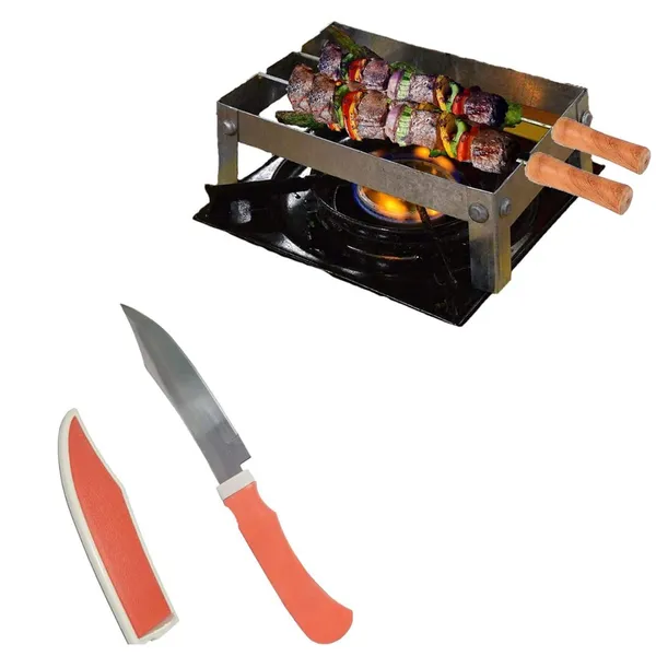 Foldable_Barbeque_Grill_Stand_For_Gas_Stove,_Mini_Tandoor_Stand_With_2_Skewers_&_1_Jali_|_Small_Knife_With_Cover_For_Kitchen_Use