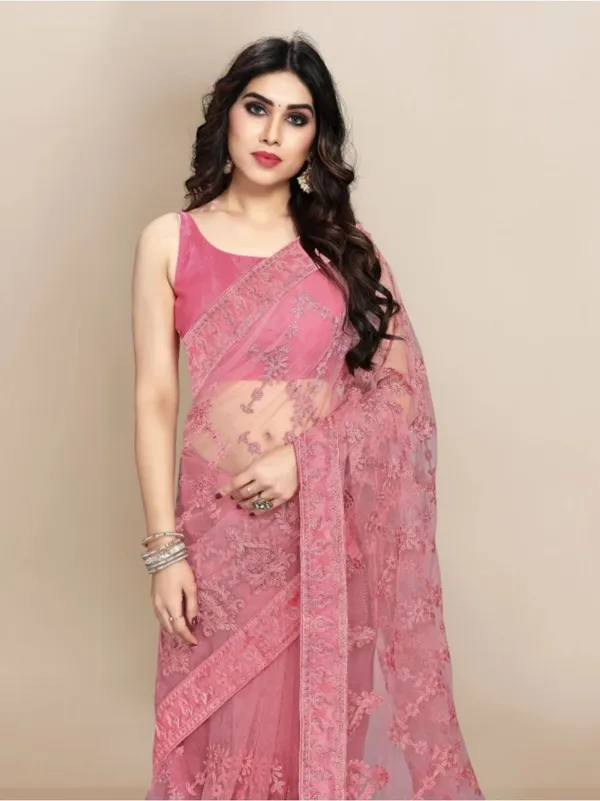 Pink_Net_Dyed_Bollywood_Saree_For_Women