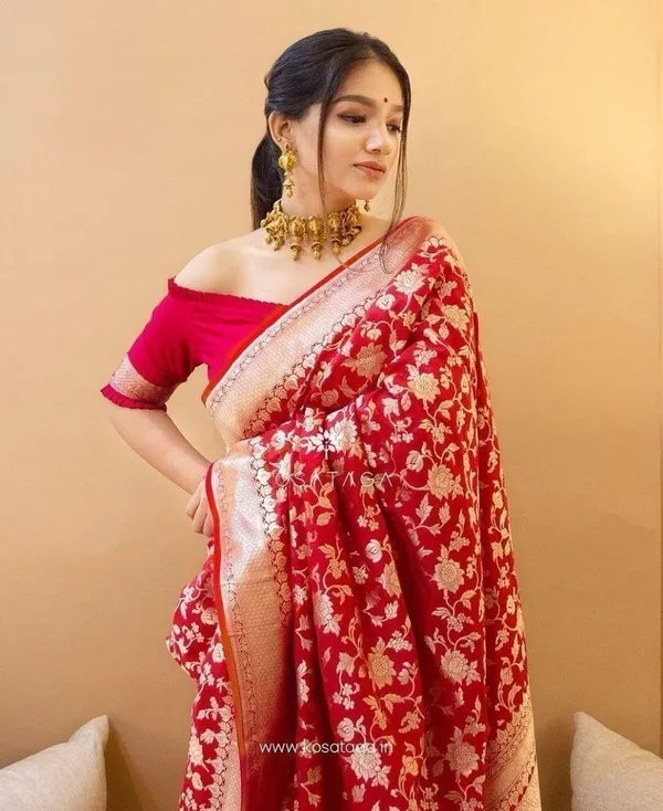 Designer_Red_Soft_Banarasi_Silk_Saree_With_Impressive_Blouse_Piece