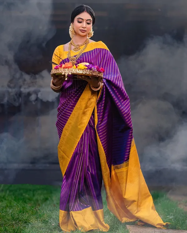 Kanjivaram_Silk_Saree_With_Demure_Blouse_Piece_|_Panoply_Purple