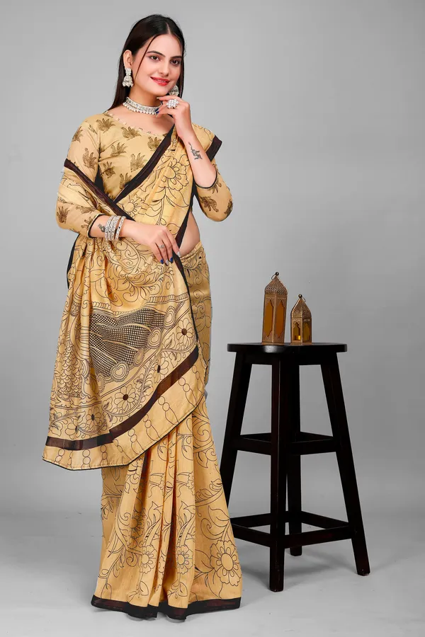 Swapna_Women's_Ajrak_Print_Kalamkari_Chanderi_Silk_Saree_and_Blouse_Fabric_(Beige)