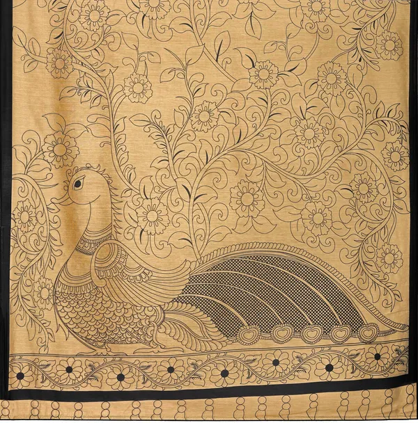 Swapna_Women's_Ajrak_Print_Kalamkari_Chanderi_Silk_Saree_and_Blouse_Fabric_(Beige)