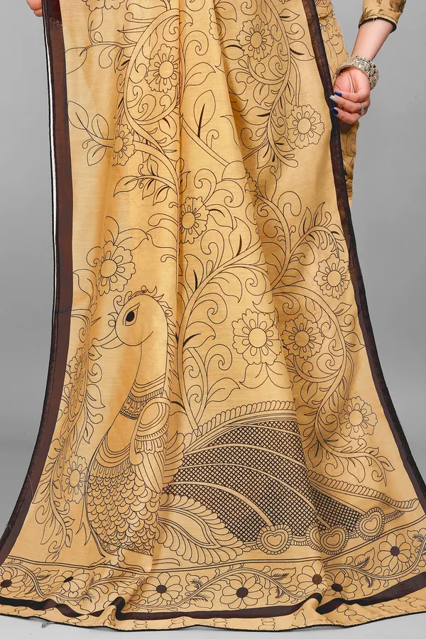 Swapna_Women's_Ajrak_Print_Kalamkari_Chanderi_Silk_Saree_and_Blouse_Fabric_(Beige)