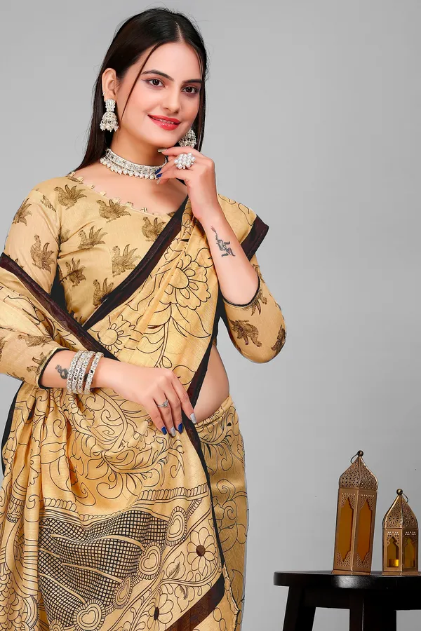 Swapna_Women's_Ajrak_Print_Kalamkari_Chanderi_Silk_Saree_and_Blouse_Fabric_(Beige)