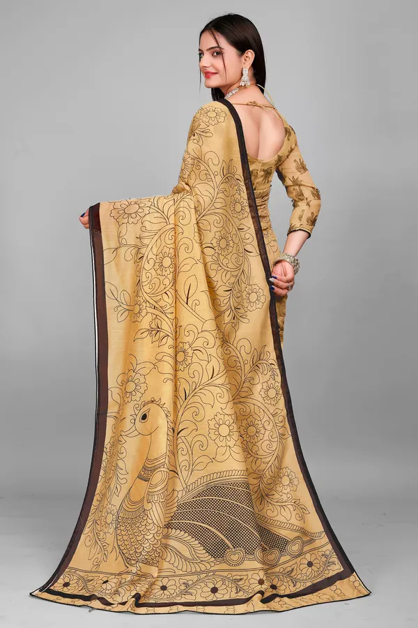 Swapna_Women's_Ajrak_Print_Kalamkari_Chanderi_Silk_Saree_and_Blouse_Fabric_(Beige)