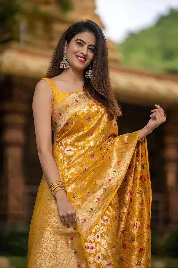 Floral_Woven_Banarasi_Saree_with_Contrast_Border_and_Unstitched_Blouse_Piece