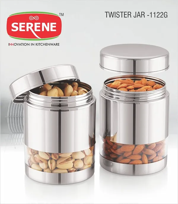 Serene_Transparent_/_See_Through_Container_Jar_Steel_Kitchen_Canister_Airtight_Food_Storage_Jars_With_Lid_Cereal_Container_Organizer_Set_Of_2,_800_ml_each,_Stainless_Steel
