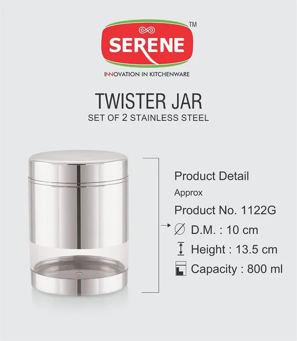 Serene_Transparent_/_See_Through_Container_Jar_Steel_Kitchen_Canister_Airtight_Food_Storage_Jars_With_Lid_Cereal_Container_Organizer_Set_Of_2,_800_ml_each,_Stainless_Steel