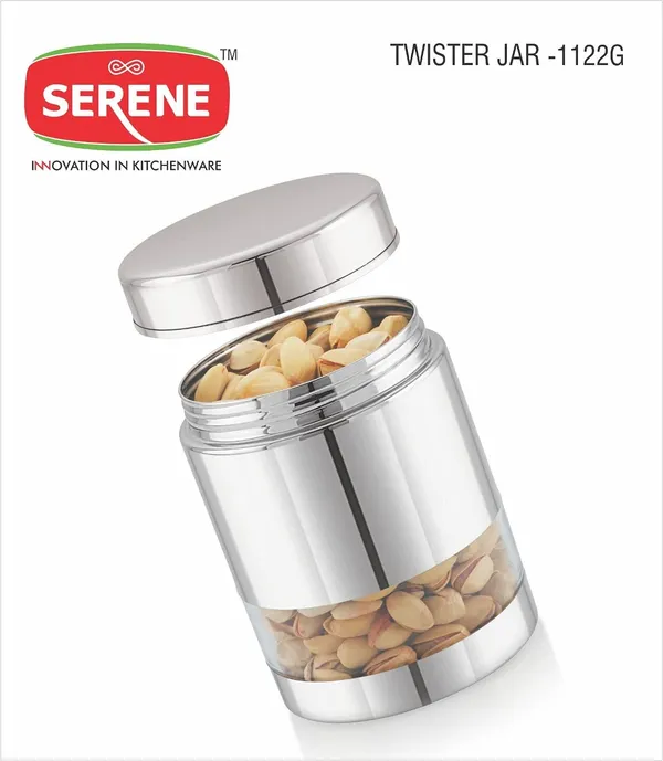Serene_Transparent_/_See_Through_Container_Jar_Steel_Kitchen_Canister_Airtight_Food_Storage_Jars_With_Lid_Cereal_Container_Organizer_Set_Of_2,_800_ml_each,_Stainless_Steel