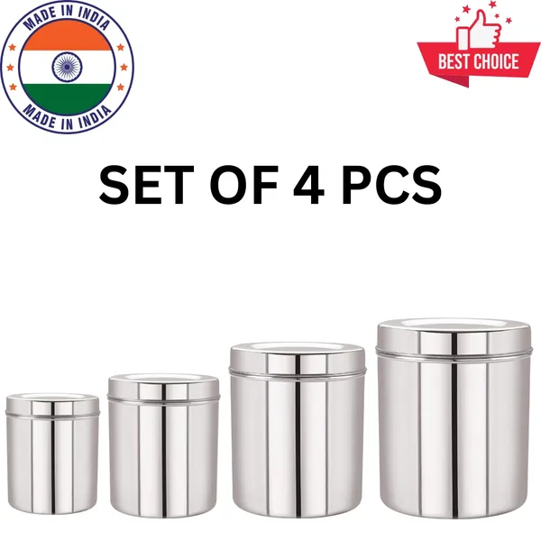 Areva_Stainless_Steel_Vertical_Utility_Canisters/Ubha_Dabba/Storage_Containers_Set_Of_4Pcs,_1000ml,_1400ml,_2600ml,_3100ml