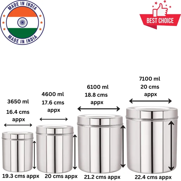 Areva_Stainless_Steel_Vertical_Utility_Canisters/Ubha_Dabba/Storage_Containers_Set_Of_4Pcs_(3600ml,_4600ml,_6100ml,_7100ml)