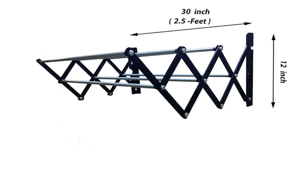 Elaxi_Powder_Coated_Steel_Foldable_Wall_Mount_Cloth_Drying_Stand_(2.5Ft,_12_X_30,_Black_&_Silver)(Powder_Coated_Steel)